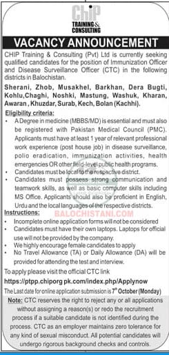 Chip Training and Consulting CTC Jobs 2024 Advertisement