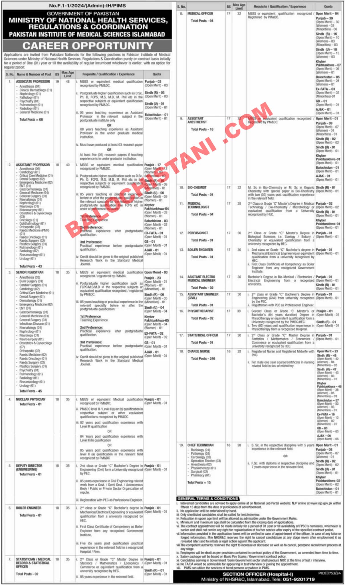 It is the PIMS Islamabad Jobs 2024 Official Advertisement.