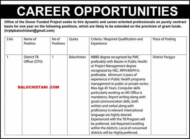 It is the Provincial TB Control Program Jobs 2024.