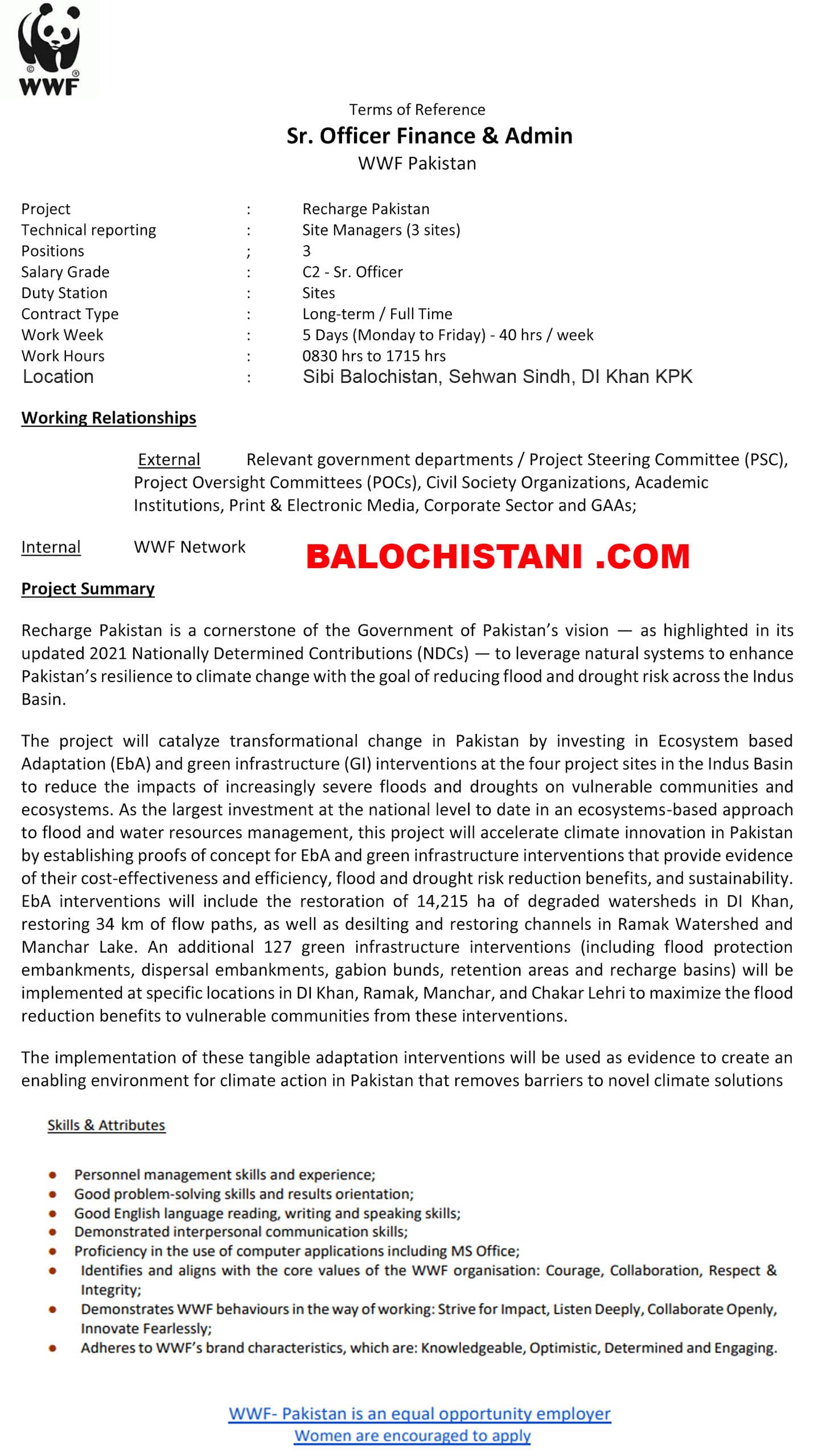 World Wide Fund WWF Pakistan Jobs 2024 Official Advertisement