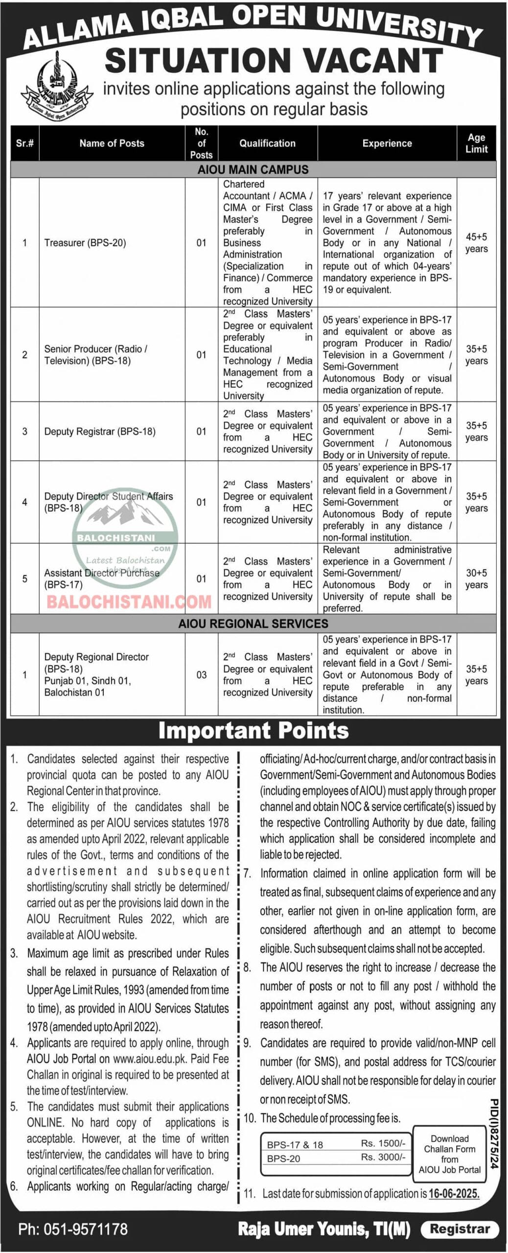 Allama Iqbal Open University AIOU Jobs 2025