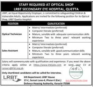 LRBT Eye Hospital Quetta Jobs 2025 Advertisement