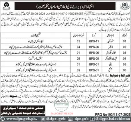 Health Department Barkhan Jobs 2025 Advertisement