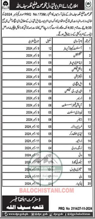 Health Department Qilla Saifullah Jobs 2024