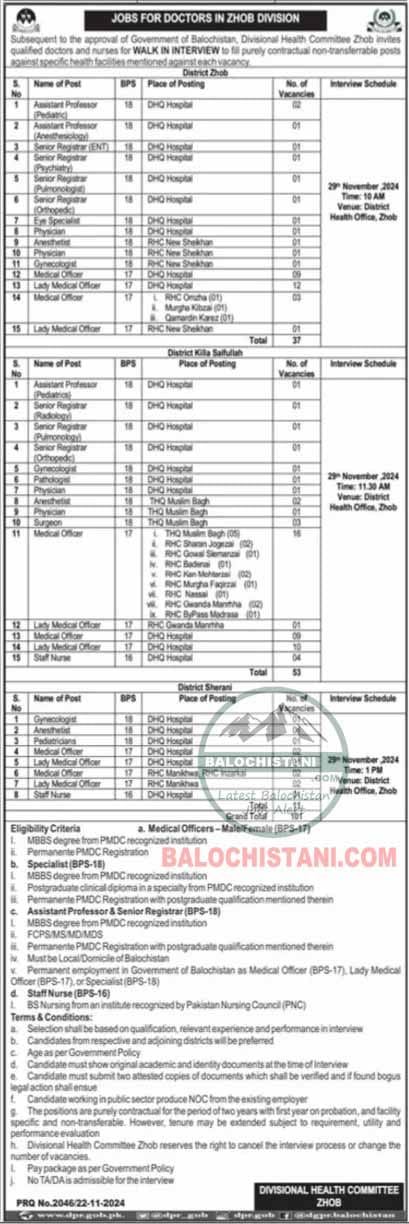 Health Department Zhob Jobs 2024 Advertisement