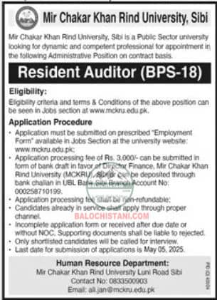 Mir Chakar Khan Rind University Jobs 2025