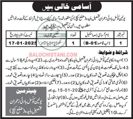 Union Council Balochistan Jobs 2025 Advertisement