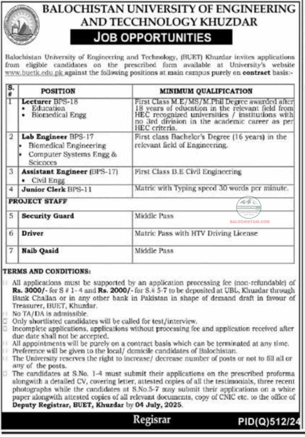 BUET University Jobs 2025 Advertisement