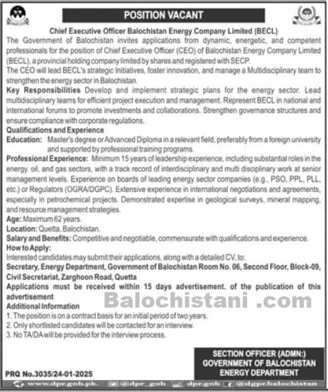 Energy Department Balochistan Jobs 2025