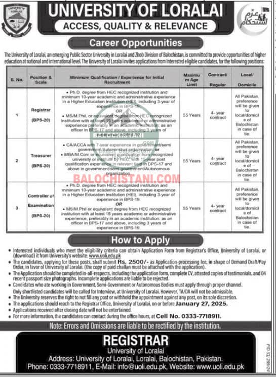 University of loralai Jobs 2025