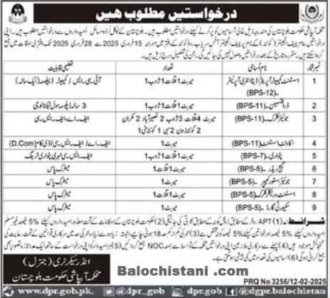 Irrigation Department Balochistan Jobs 2025 Advertisement No