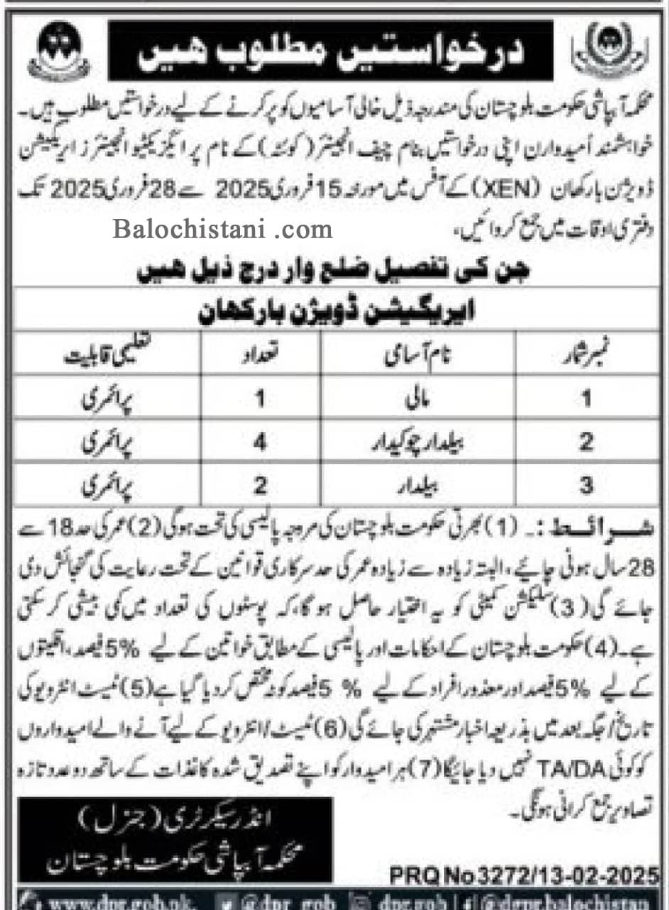 Irrigation Department Balochistan Jobs
