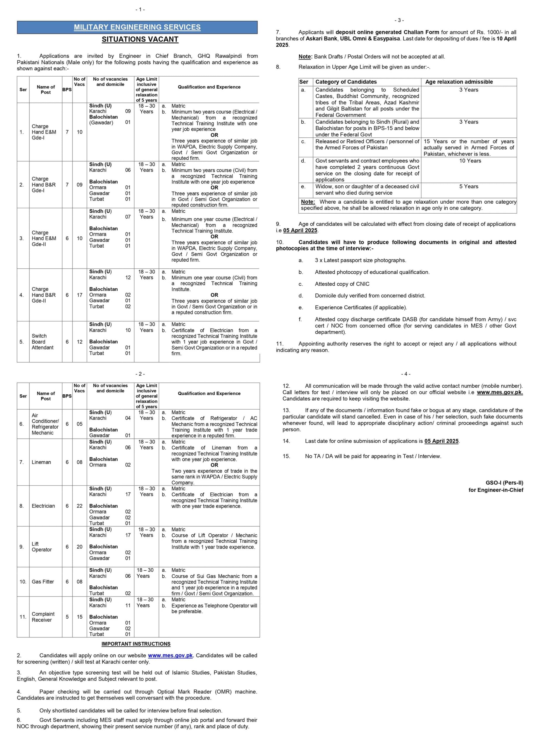 Military Engineering Services MES Jobs 2025