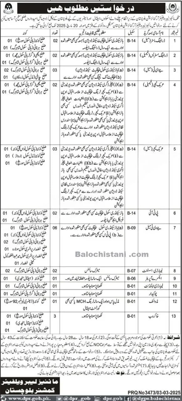 Mines Labor Welfare Organization Balochistan Jobs 2025