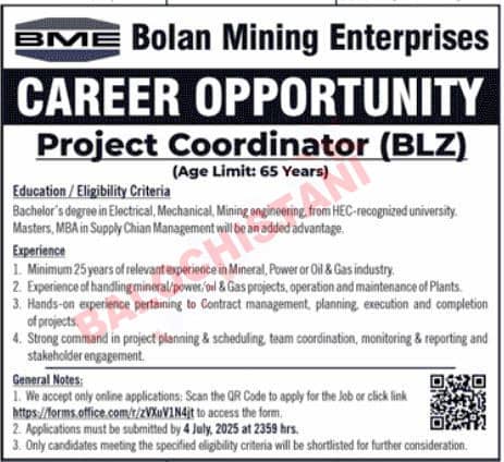 Bolan Mining Enterprises Balochistan Jobs 2025 Advertisement