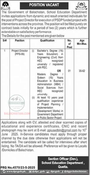 Balochistan School Education Department Jobs 2025