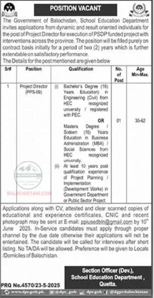 Balochistan School Education Department Jobs 2025