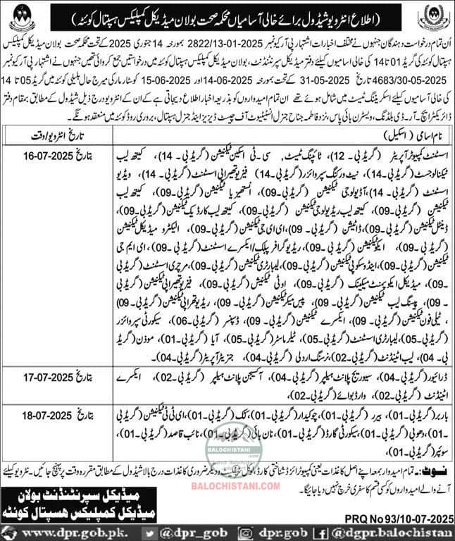 Bolan Medical College BMC Quetta Test Interview 2025 Advertisement