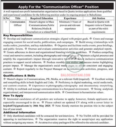 Latest NGO Jobs in Quetta 2025