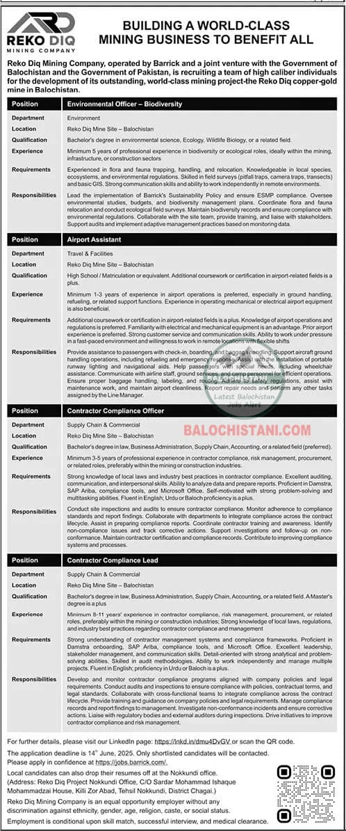 Reko Diq Jobs 2025 Online Apply Advertisement