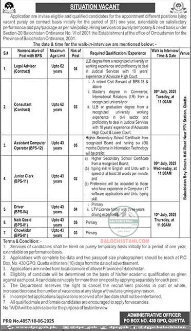 Balochistan Govt Jobs 2025 Advertisement