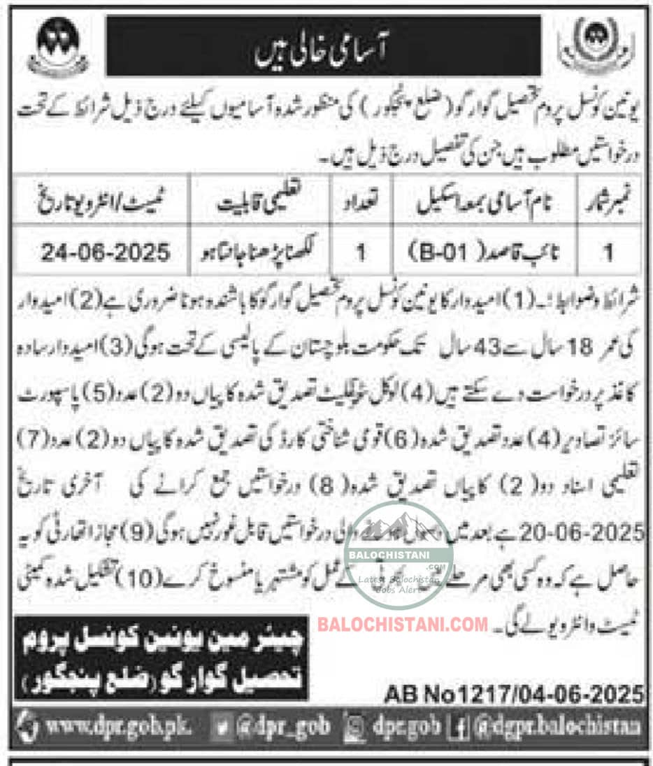 Jobs in Balochistan Pakistan 2025 Advertisement