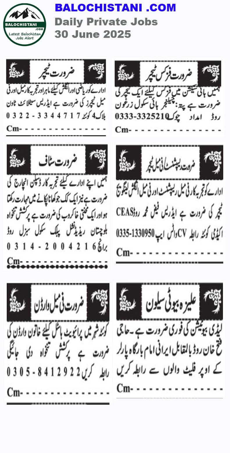 Jobs in Quetta 2025 Advertisement