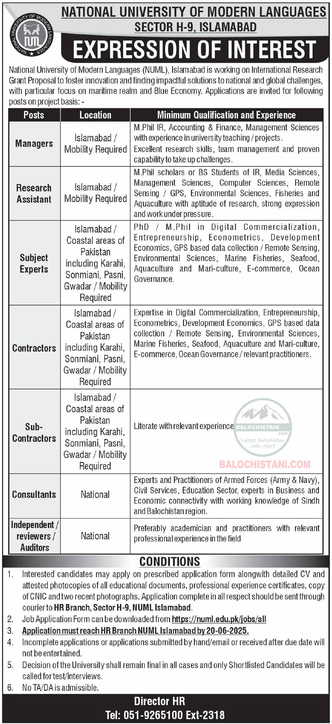 NUML University Islamabad Jobs 2025 Advertisement