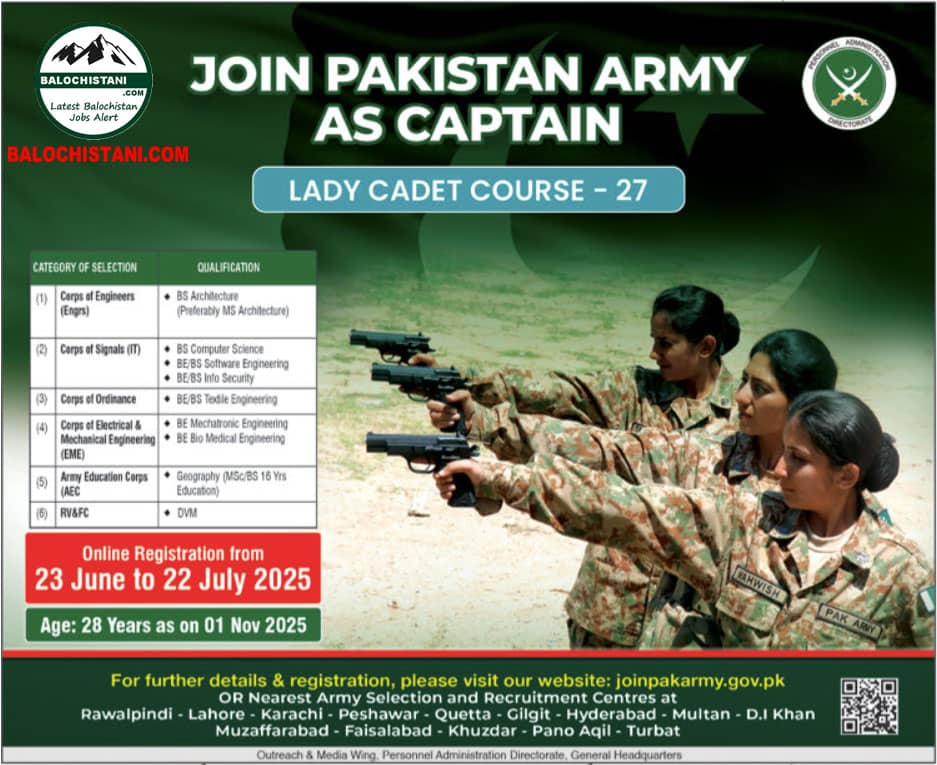 Pak Army Jobs for Female 2025 Advertisement