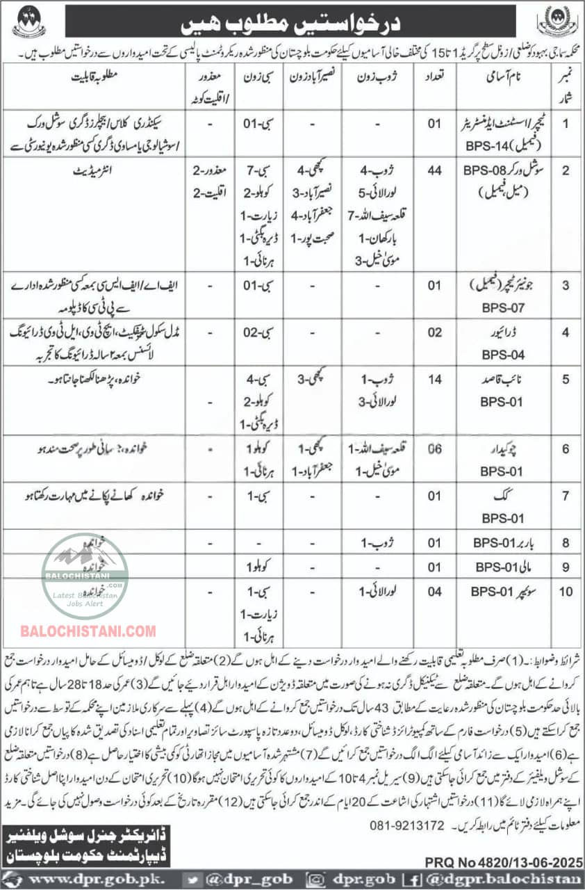 Social Welfare Department Balochistan Jobs 2025 Advertisement