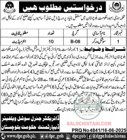 Social Welfare Department Quetta Jobs 2025 Advertisement