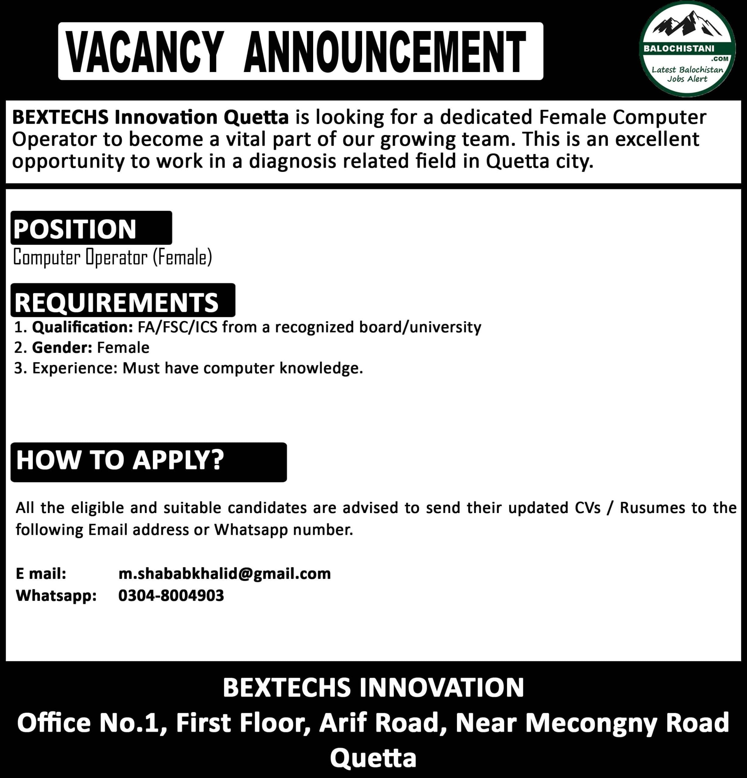 BEXTECHS Innovation Quetta Jobs 2025