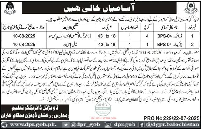 Divisional Director Education Kharan Jobs 2025 Advertisement