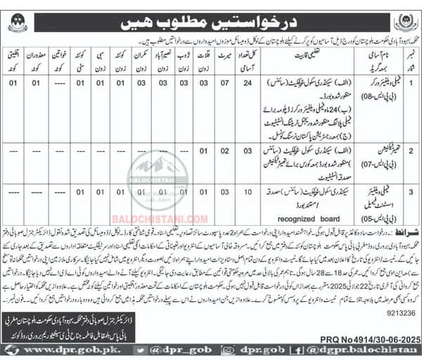 Population Welfare Department Jobs in Balochistan 2025 Advertisement