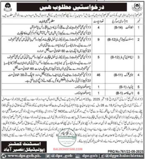 Assistant Commissioner Office Naseerabad Jobs 2025 Advertisement