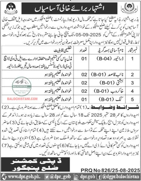 Deputy Commissioner District Panjgur Jobs 2025 Advertisement