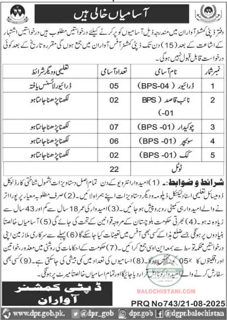 Deputy Commissioner Office Awaran Jobs 2025 Advertisement