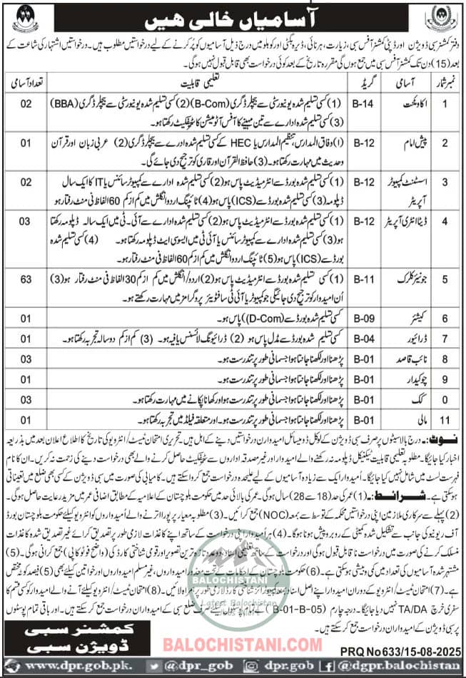 Deputy Commissioner Office Sibi Jobs 2025 Advertisement