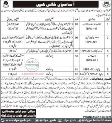 Law and Parliamentary Affairs Balochistan Jobs 2025 Advertisement