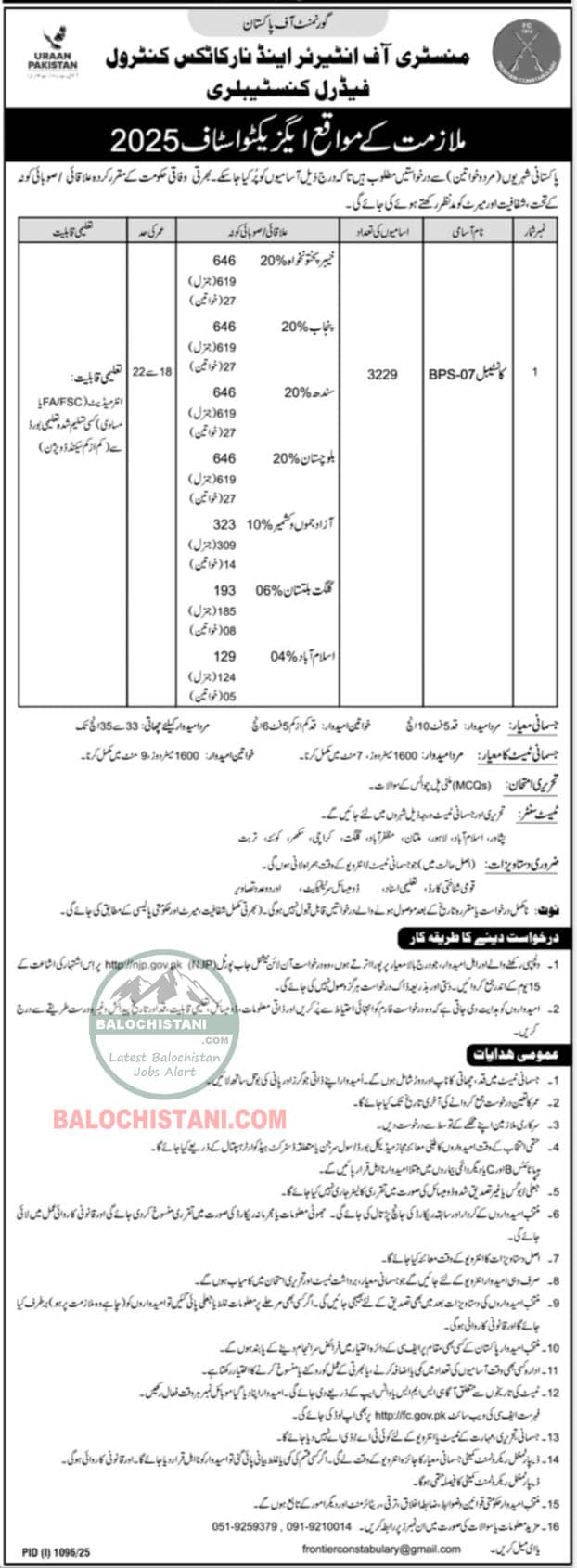 Ministry Of Interior And Narcotics Control Jobs 2025 Advertisement