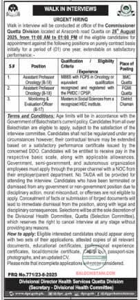 Quetta Health Department Jobs 2025 Advertisement