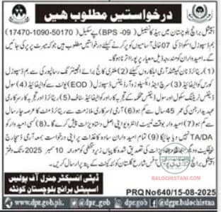 Special Branch Balochistan Police Jobs 2025 Advertisement