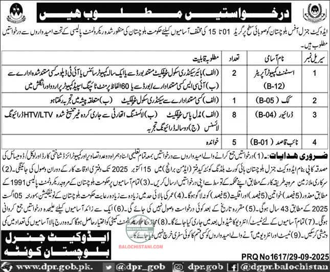 Advocate General Balochistan Jobs 2025 Advertisement 