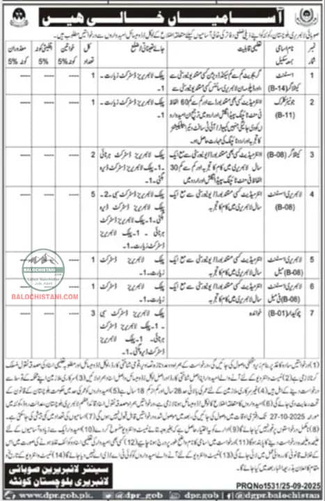 Balochistan Provincial Library Jobs 2025 Advertisement 