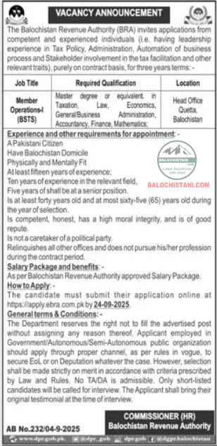 Balochistan Revenue Authority Jobs 2025 Advertisement