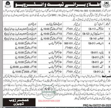 Commissioner Zhob Division Jobs Test & Interview Schedule 2025 Advertisement
