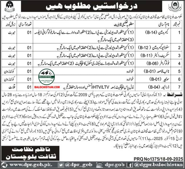 Culture Tourism and Archives Department Balochistan Jobs 2025 Advertisement 