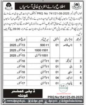 Deputy Commissioner Quetta Interview Schedule 2025 Advertisement 