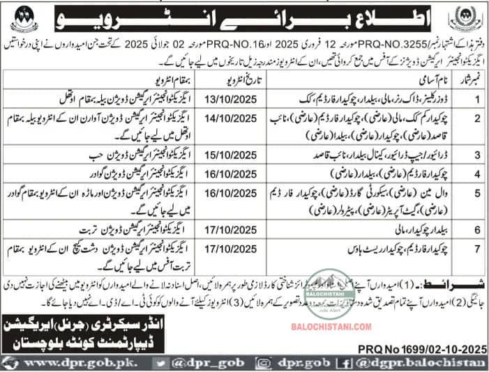 Irrigation Department Balochistan Test Interview 2025 Advertisement