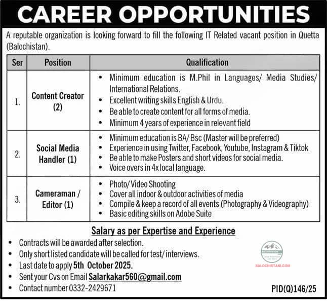 New NGO Jobs in Balochistan Advertisement 